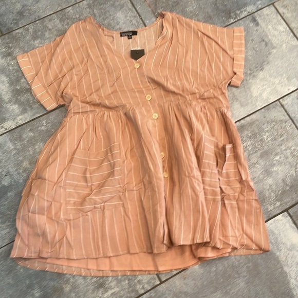 NWT mauve Striped Button-Down Dress with pockets causal - Picture 3 of 4